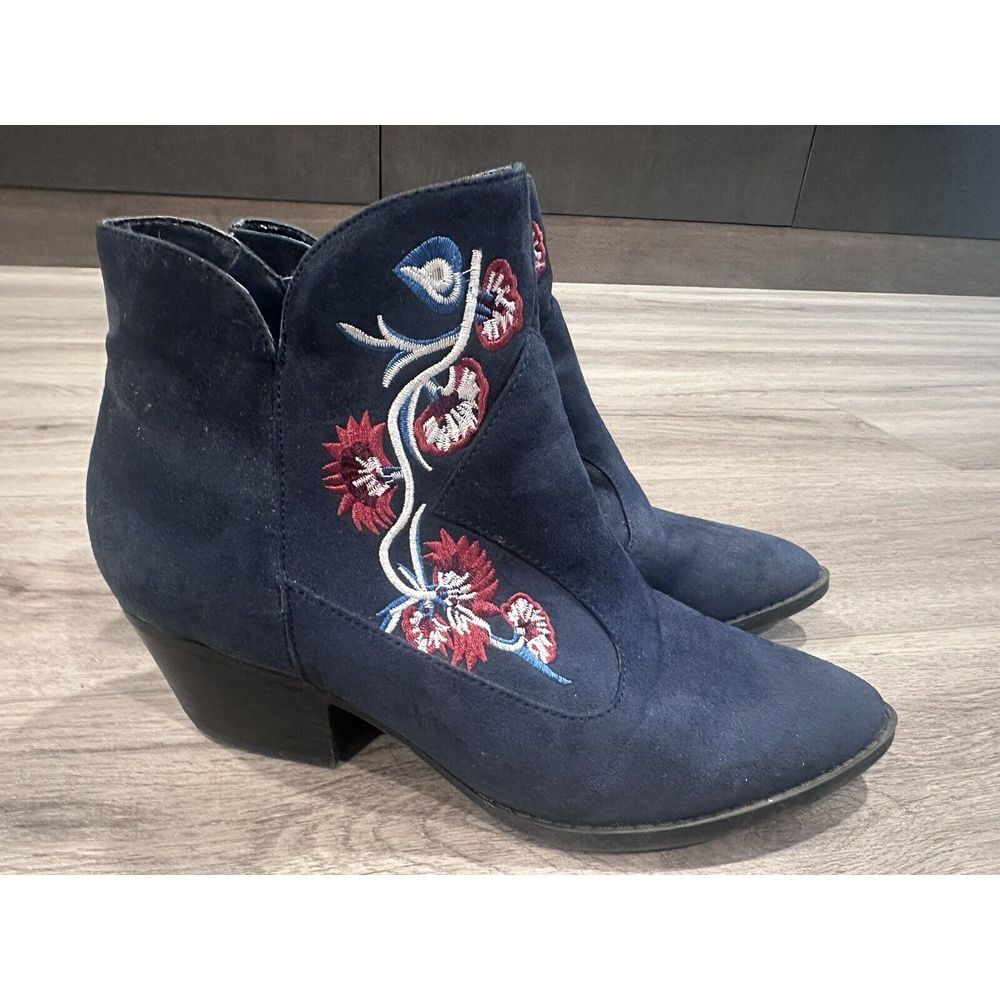 Carlos By Carlos Santana Layne Suede Embroidered Western Cowgirl Booties Sz 8.5